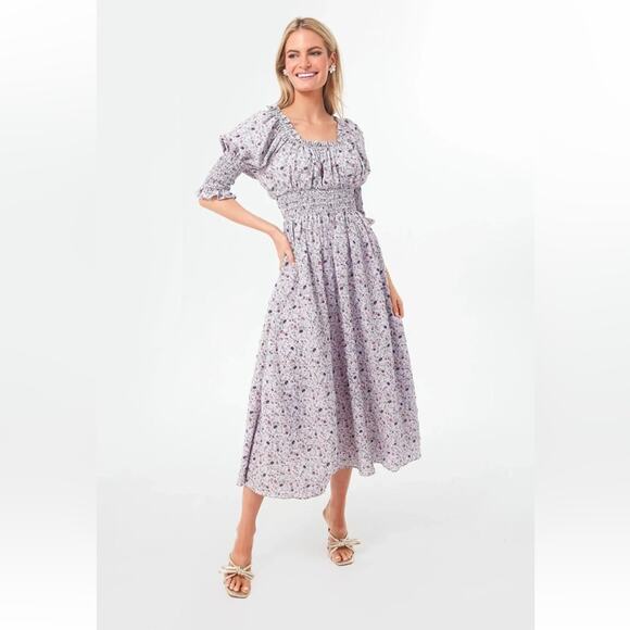 Tuckernuck Hyacinth House Cali Lilac Jacquard Floral Smocked Midi Dress Medium - Picture 1 of 13
